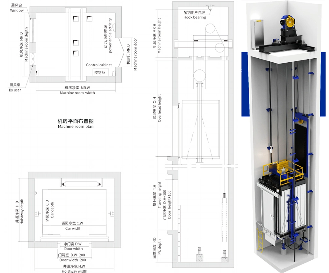 FUJI Vvvf Sightseeing Panoramic/Observation Home Villa Passenger Elevator Lift for Residential Commercial Building and Shopping Center with Machine Room